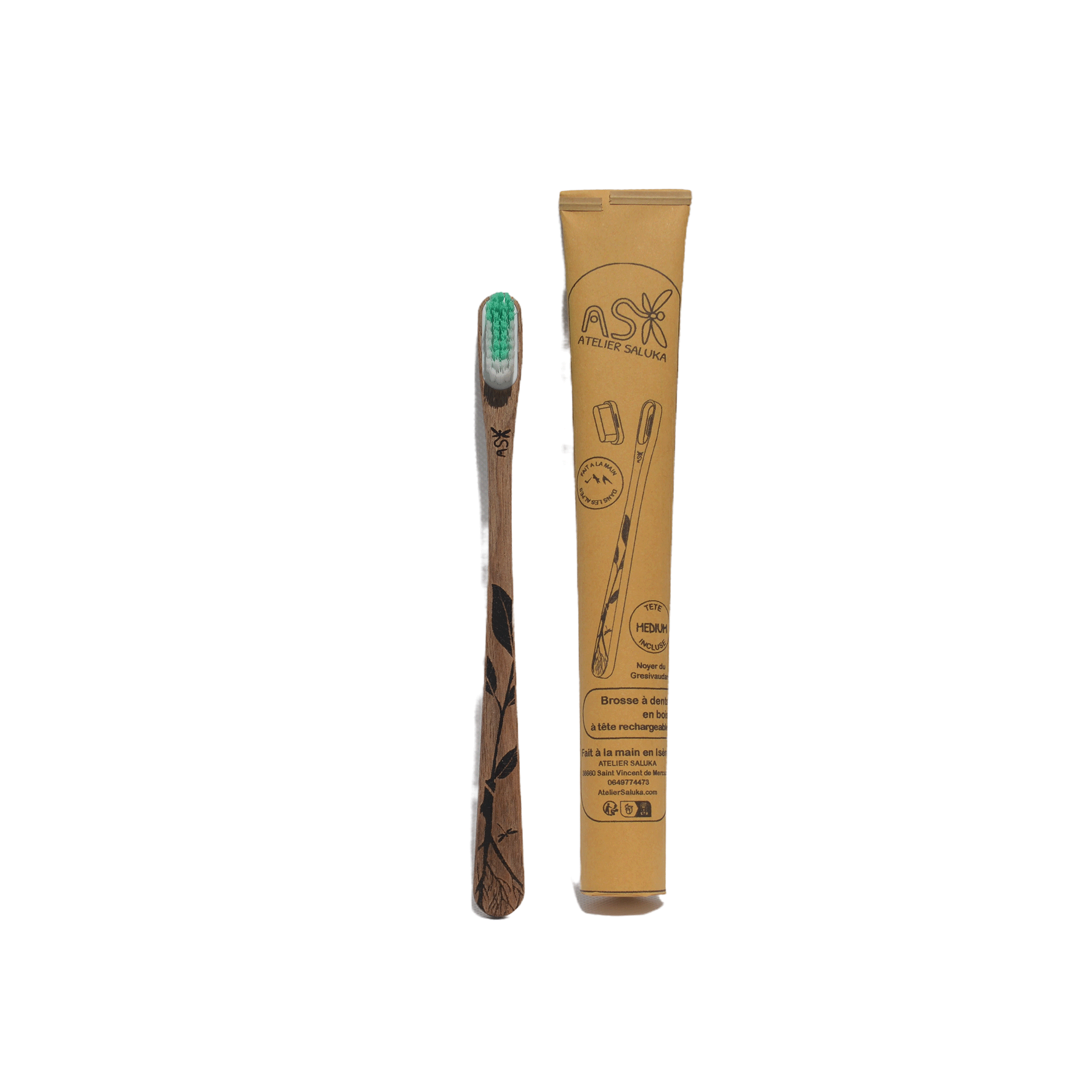 Brosse à dents en bois – Motif Feuille – Image 5